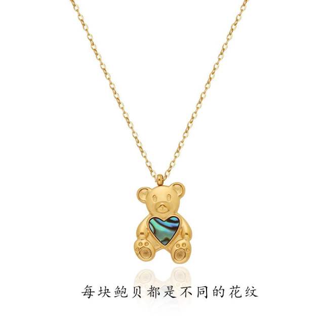 18KG cute bear pendant dainty stainless steel necklace