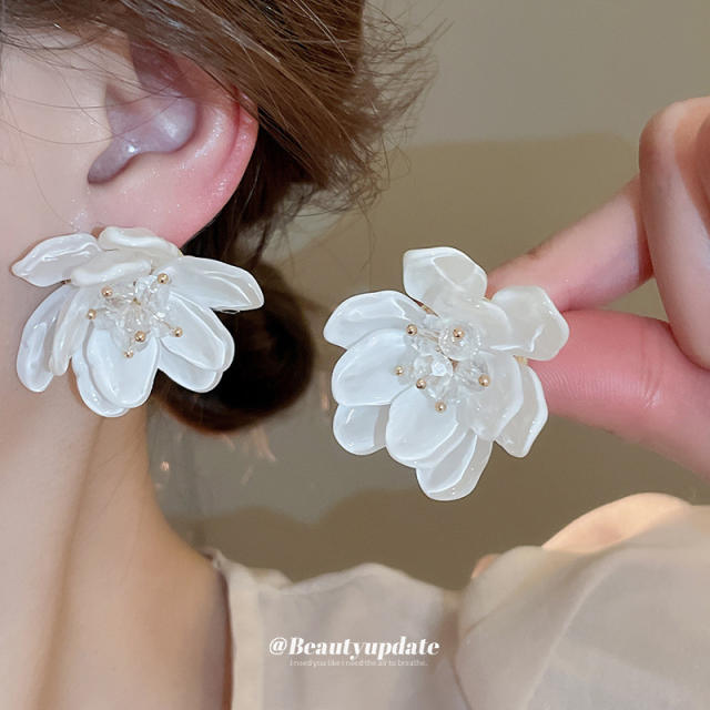 925 needle elegant blooming flower chunky earrings