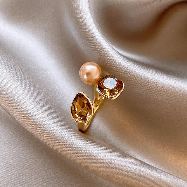 Real gold plated cubic zircon pearl lady finger rings