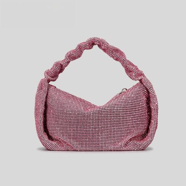 Luxury full diamond pink color women handbag