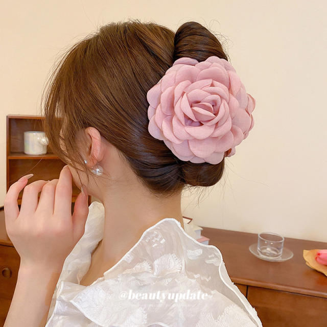 Elegant fabric flower oversized hair claw clips