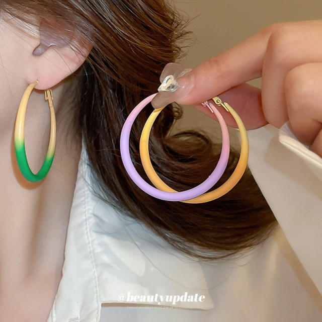 925 needle colorful geometric hoop earrings
