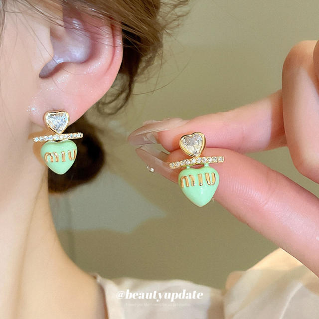 925 needle sweet color enamel heart women earrings