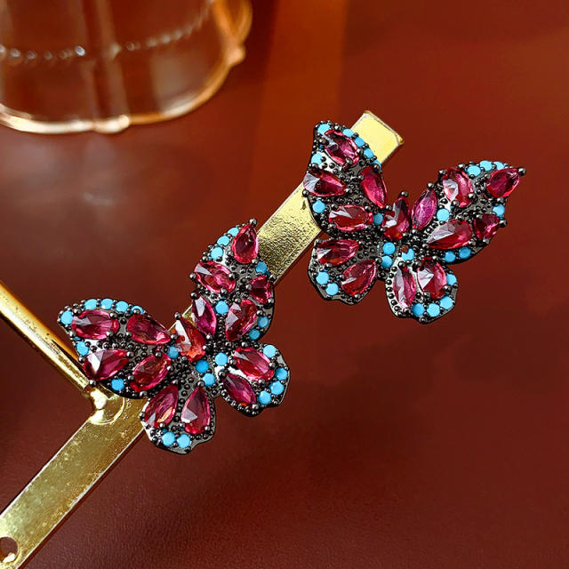 925 needle luxury color cubic zircon butterfly studs earrings