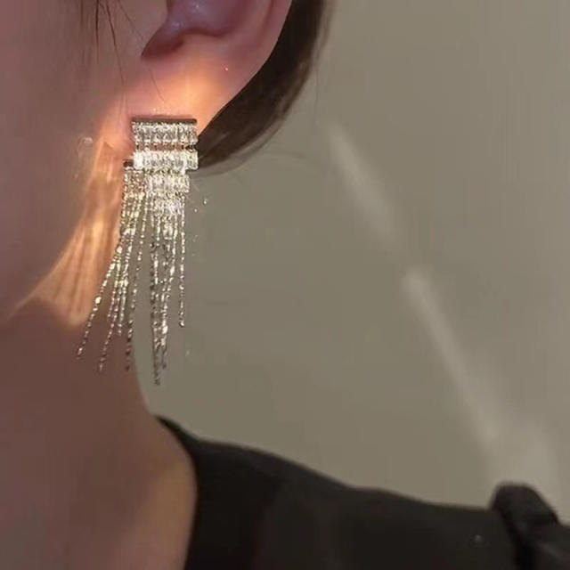 925 needle silver color chain tassel women earrings