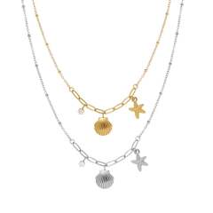 18KG ocean series shell starfish stainless steel dainty necklace