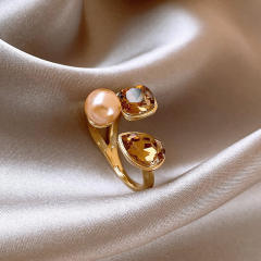 Real gold plated cubic zircon pearl lady finger rings