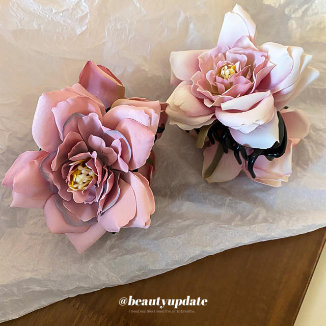 Vintage spring fabric rose flower hair claw clips