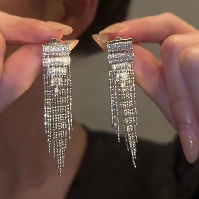 925 needle silver color chain tassel women earrings