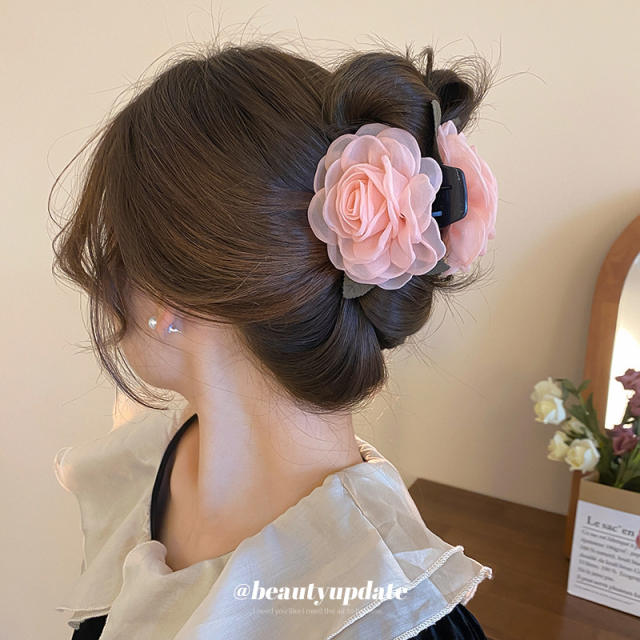 Spring summer holiday fabric flower hair claw clips