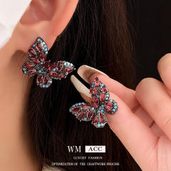 925 needle luxury color cubic zircon butterfly studs earrings