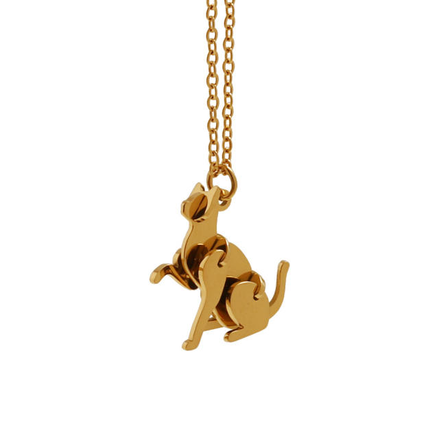 Funny Building block kitty and puppy dainty stainless steel necklace