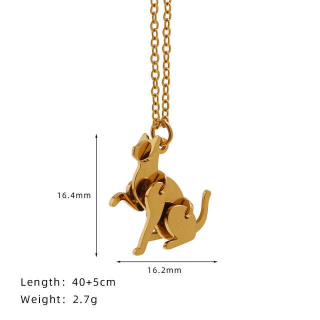 Funny Building block kitty and puppy dainty stainless steel necklace