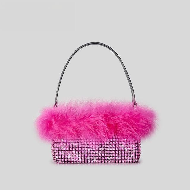 Fashionable colorful feather diamond handbang for women