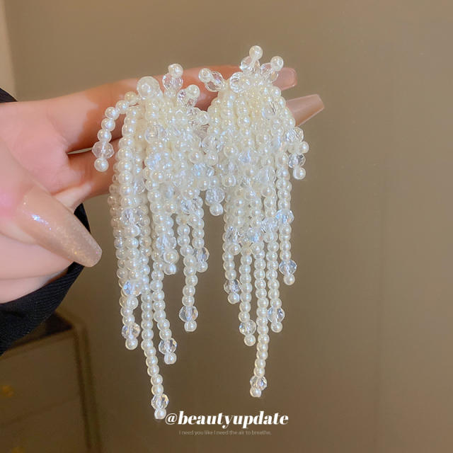 925 needle luxury pearl beaded tassel dangle earrings