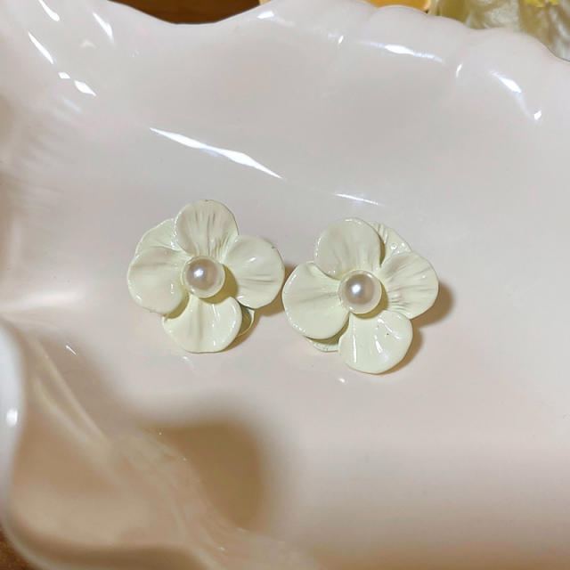 925 needle colorful petal flower studs earrings