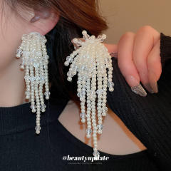 925 needle luxury pearl beaded tassel dangle earrings