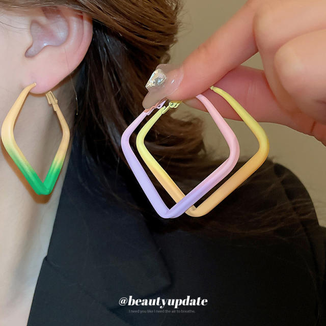 925 needle colorful geometric hoop earrings
