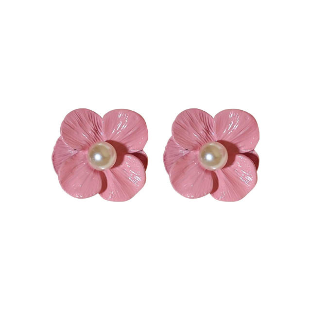 925 needle colorful petal flower studs earrings