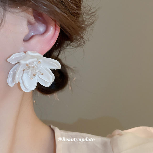 925 needle elegant blooming flower chunky earrings