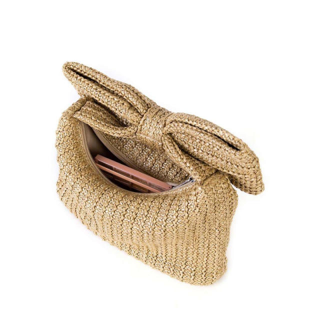 Summer design sweet bow handle straw clutch bag