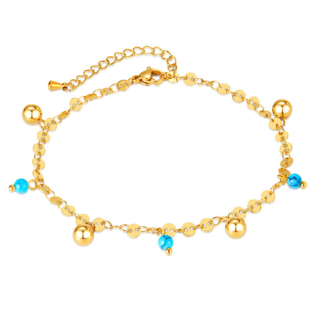 Beach turquoise bead charm stainless steel anklet