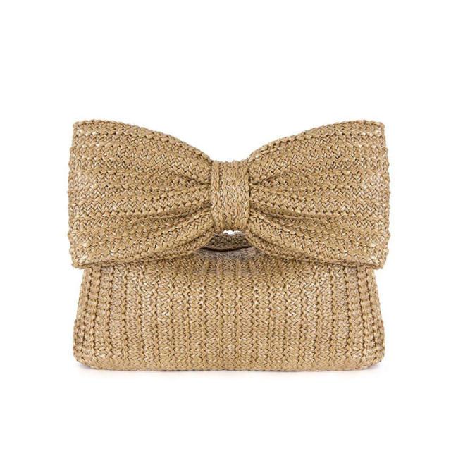 Summer design sweet bow handle straw clutch bag