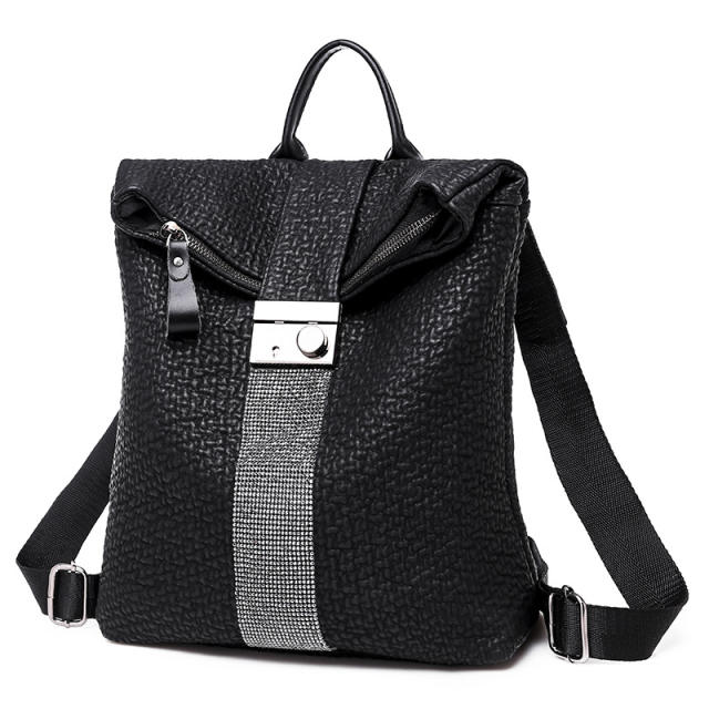 Casual black color PU leather backpack