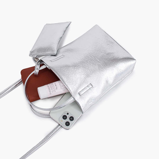 Personality silver color PU leather small crossbody bag