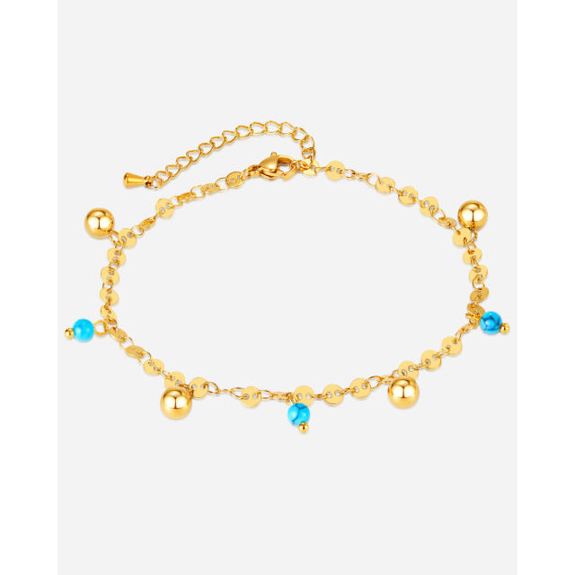Beach turquoise bead charm stainless steel anklet