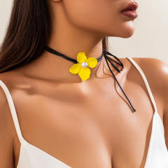 Summer colorful enamel flower choker necklace