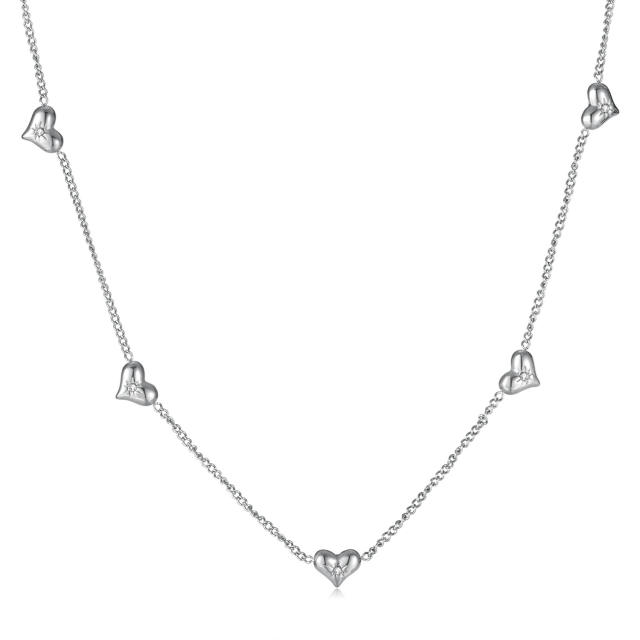 Dainty cubic zircon heart stainless steel necklace