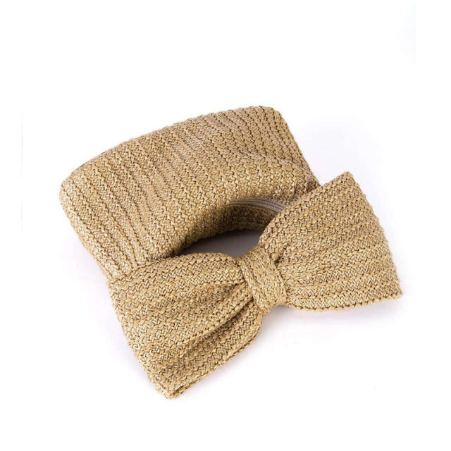 Summer design sweet bow handle straw clutch bag