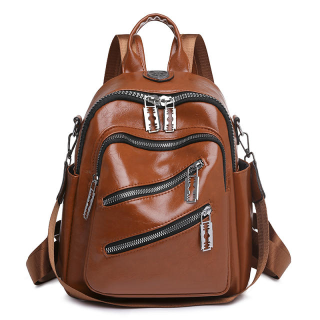 PU leather layer zipper backpack