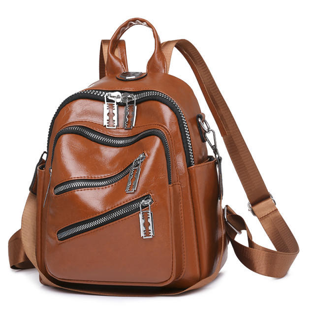 PU leather layer zipper backpack