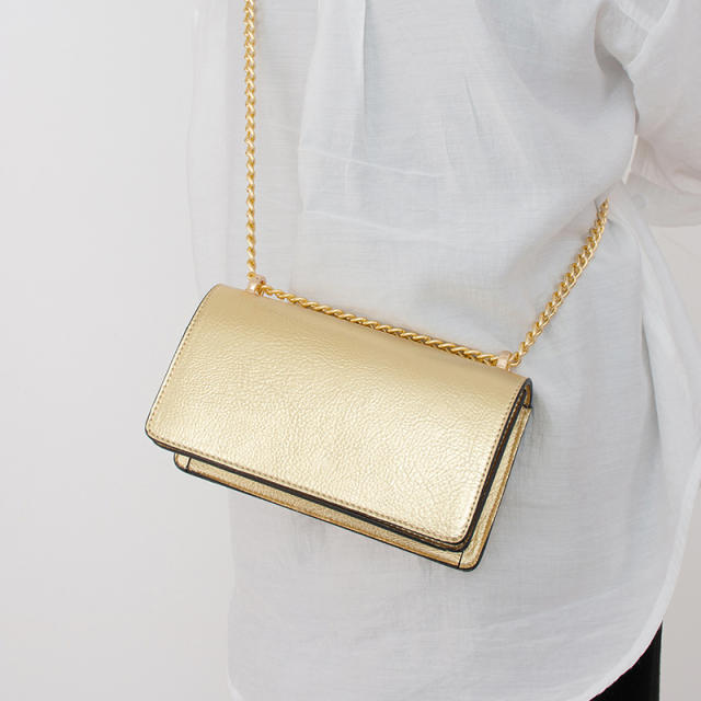 Elegant gold color PU leather women crossbody bag