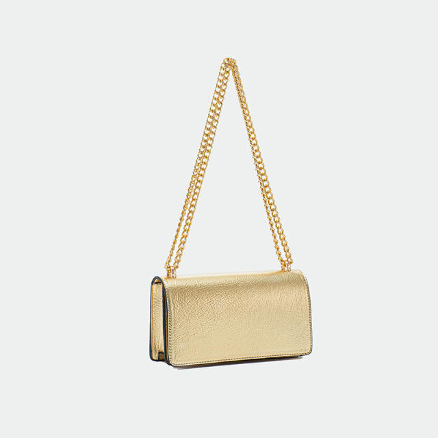 Elegant gold color PU leather women crossbody bag