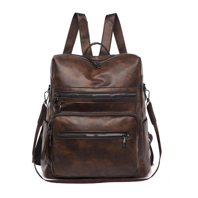 Vintage PU material contrast color outdoor backpack