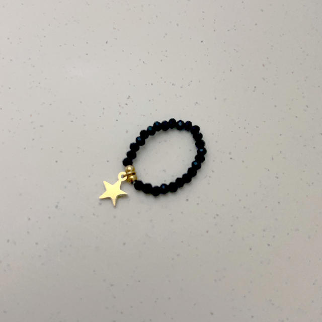 Concise stainless steel moon star charm beaded elastic rings