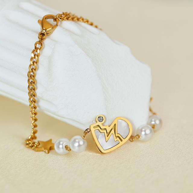 Irregular shape heart pearl bead stainless steel bracelet