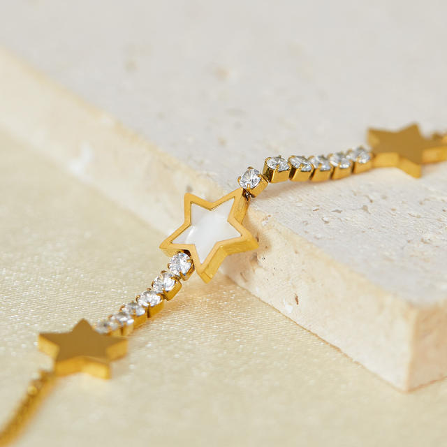 Korean fashion mother shell star diamond stainless steel bracelet