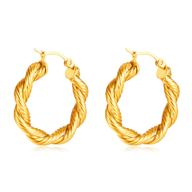 Personality twisted stainless steel hoop earrings