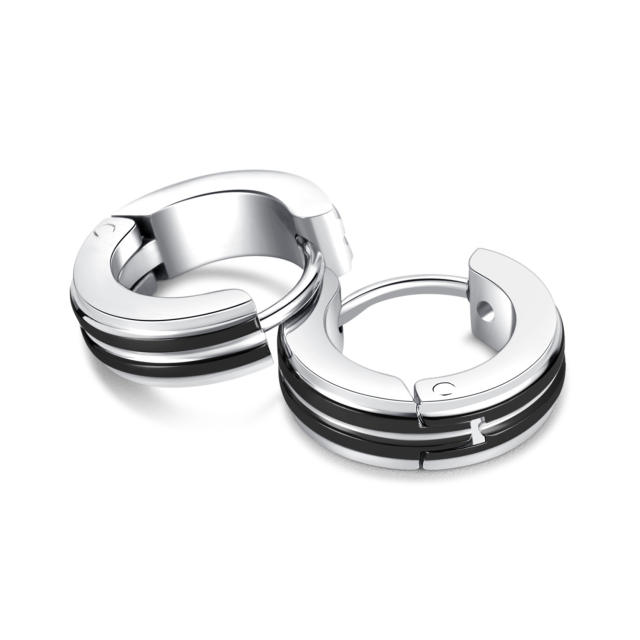 Colorful striped pattern stainless steel huggie earrings for men