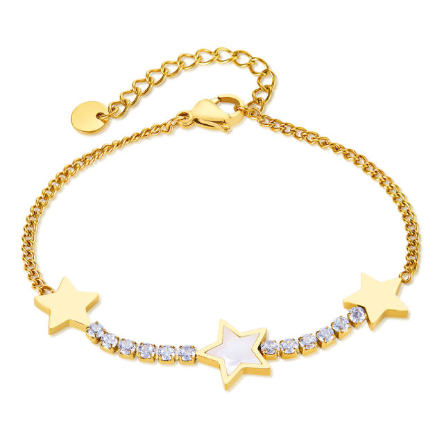 Korean fashion mother shell star diamond stainless steel bracelet