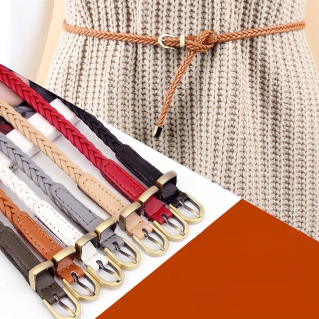 Vintage casual dress skinny knot belt for women