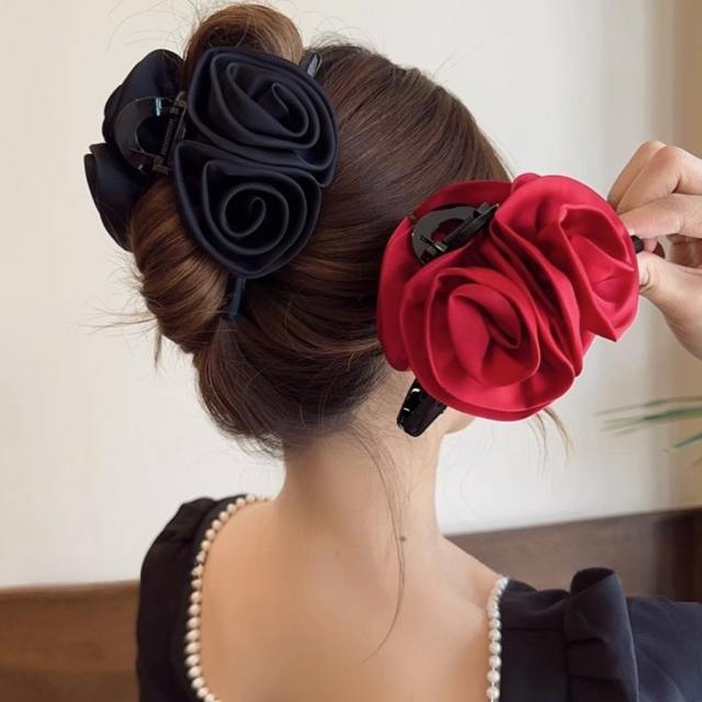 Large size elegant rose flower hair claw clips