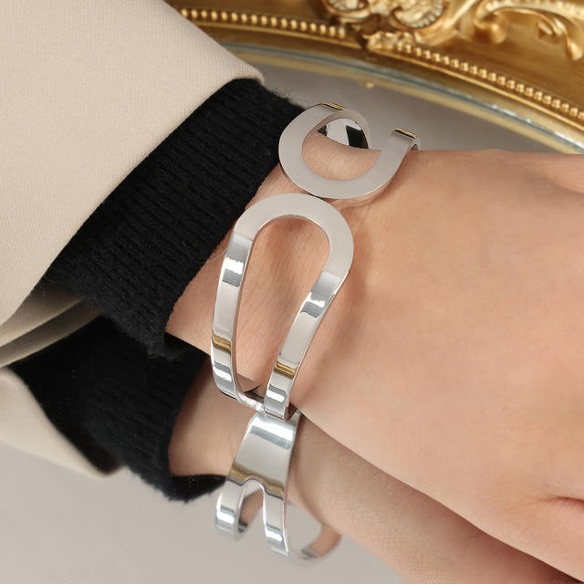 18KG chunky ball bead geometric stainless steel bangle bracelet