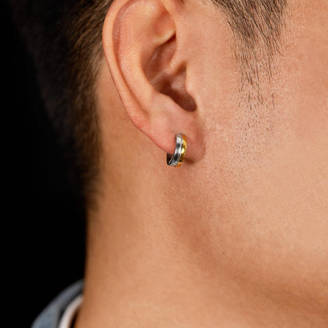 Punk trend chic stainless steel huggie earrings for men