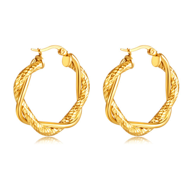 Personality twisted hoop stainless steel earrings