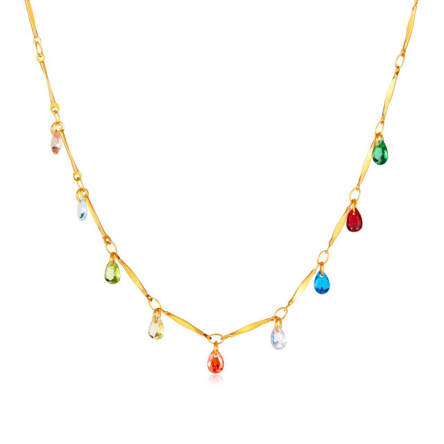 Dainty colorful cubic zircon charm stainless steel necklace